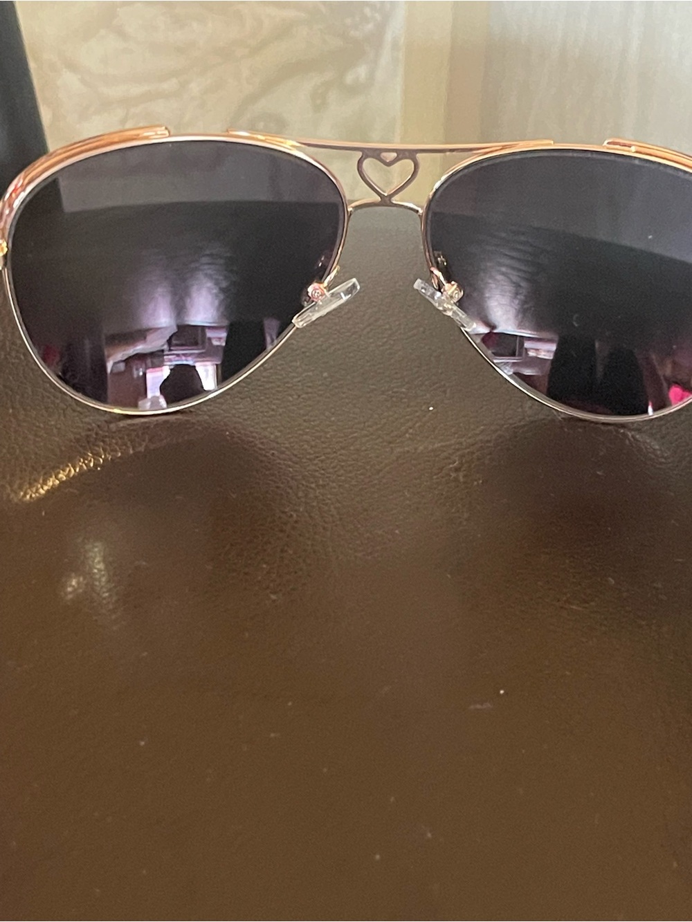 Betsey Johnson Gold Aviator Sunglasses with Pink Reflective Lenses - Picture 4 of 7